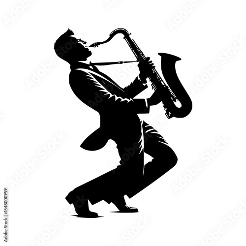 Saxophonist silhouette playing jazz music