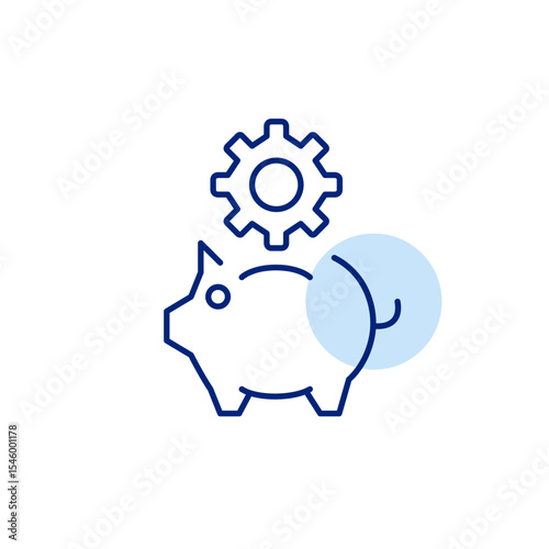 Piggy bank and cogwheel. Financial settings, savings management, budget configuration, investment control, money optimization. Pixel perfect, editable stroke vector icon