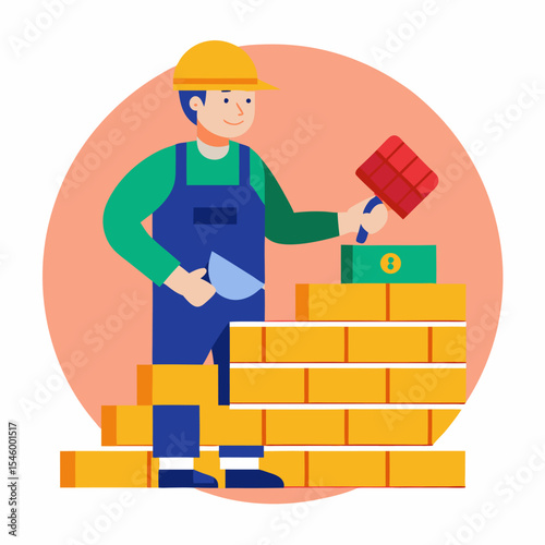 Bricklayer icon person laying bricks construction worker symbol