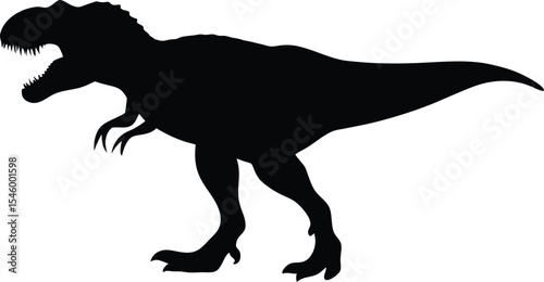 Giant Giganotosaurus Silhouette: A Colossal Outline of the Southern Predator, Capturing Immense Scale and Apex Carnivory for Dramatic Visuals on White Background.