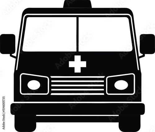 Ambulance front view vector silhouette
