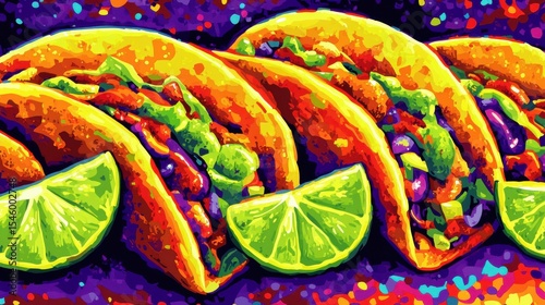 Colorful Tacos with Fresh Lime Slices on Vibrant Background