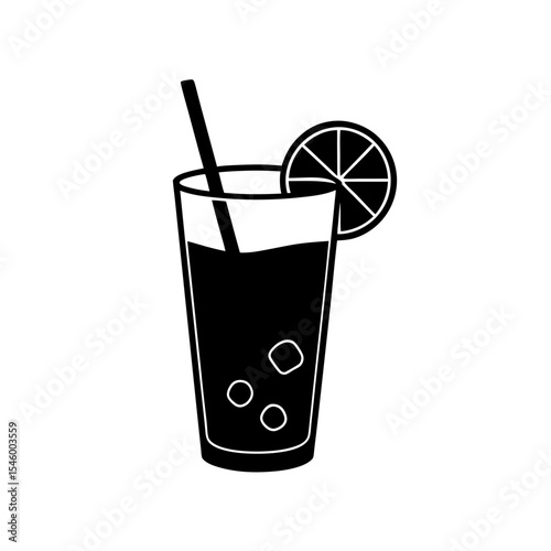Soda Pop in a Glass with Ice Cubes a Straw and Lemon Vector Graphic