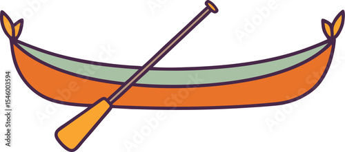 canoe with paddles in doodle style on white background