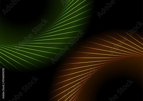 Abstract glowing green and orange laser rays tech futuristic background. Vector design