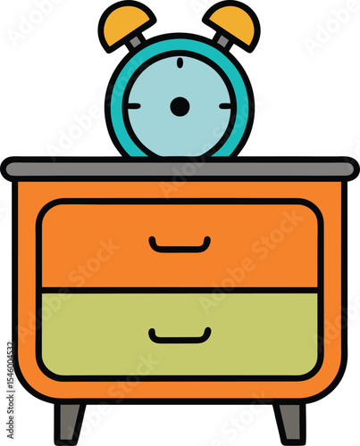 nightstand with alarm clock on white background