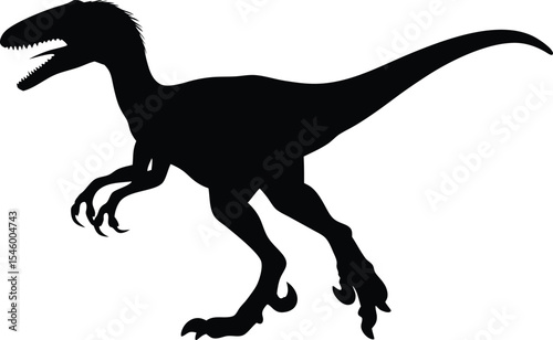 Feathered Deinonychus Silhouette: A Dynamic Outline of the Raptor with Its Lethal Sickle Claw, Capturing Speed and Predatory Precision for Intense Visuals on White Background.