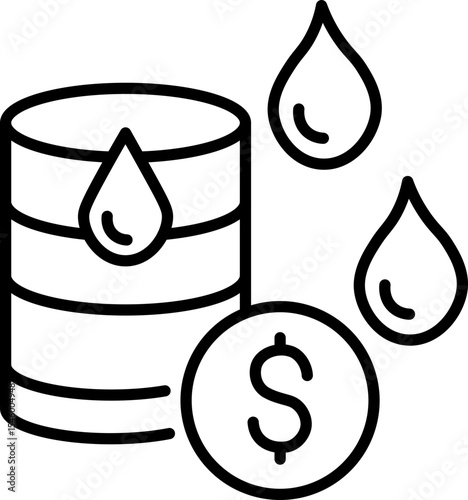 Oil barrel, dollar coin, and oil drops symbolize oil price, energy market, and financial investment, conveying economic impact and industry value