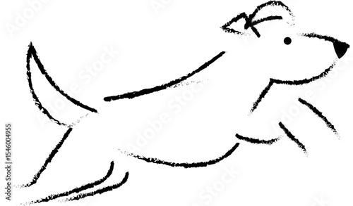 Playful dog sketch, simple black line drawing, energetic pose, minimalistic style, joyful expression, cartoon animal illustration, suitable for children art
