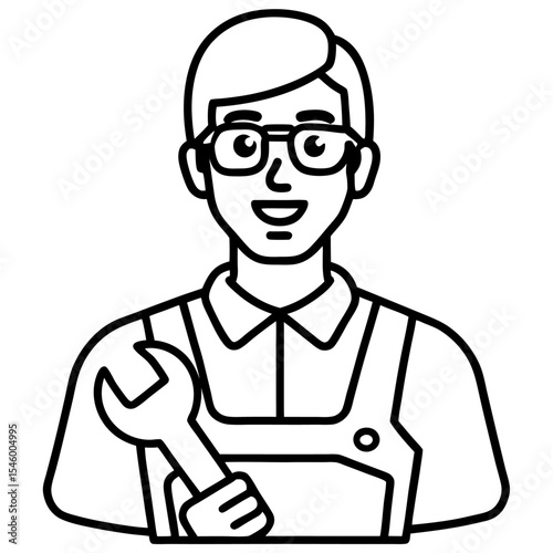 Competent technician wearing glasses holding a tool vector illustration