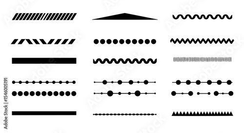 Collection of simple dividers, lines, and borders. Set includes various shapes: geometric, wavy, dotted, and dashed lines.
