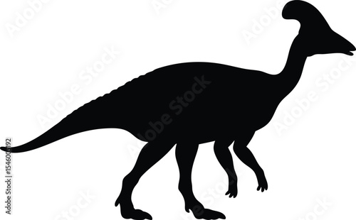 Crested Corythosaurus Silhouette: A Distinctive Profile of the Duck-Billed Dinosaur with a Helmet-Like Crest, Perfect for Illustrating Unique Prehistoric Ornithischians on White Background.