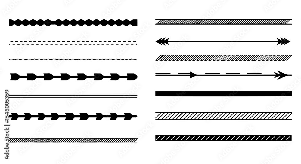 Fototapeta premium Collection of decorative dividers. Set includes various simple lines, borders, and separators for design projects. This diverse collection of design elements is perfect for website templates,