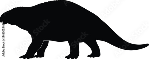 Armored Scutosaurus Silhouette: A Primitive Reptile Outline with Bumpy Armor, Ideal for Depicting Early Permian Fauna and Toughness on a Pure White Canvas.