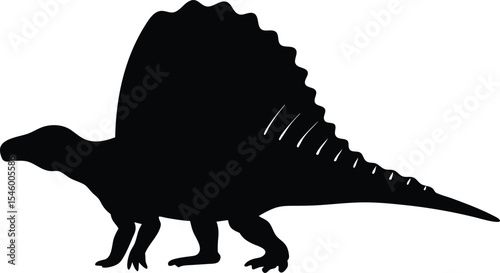 Long-Necked Dimetrodon Silhouette: A Distinctive Outline of the Sail-Backed Synapsid, Highlighting Early Reptilian Evolution and Unique Dorsal Feature on White Background.