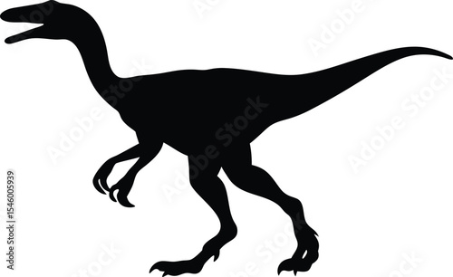 Agile Coelophysis Silhouette: A Slender Outline of an Early Bipedal Predator, Ideal for Illustrating Triassic Speed and Primitive Theropods on a Clean White Canvas.