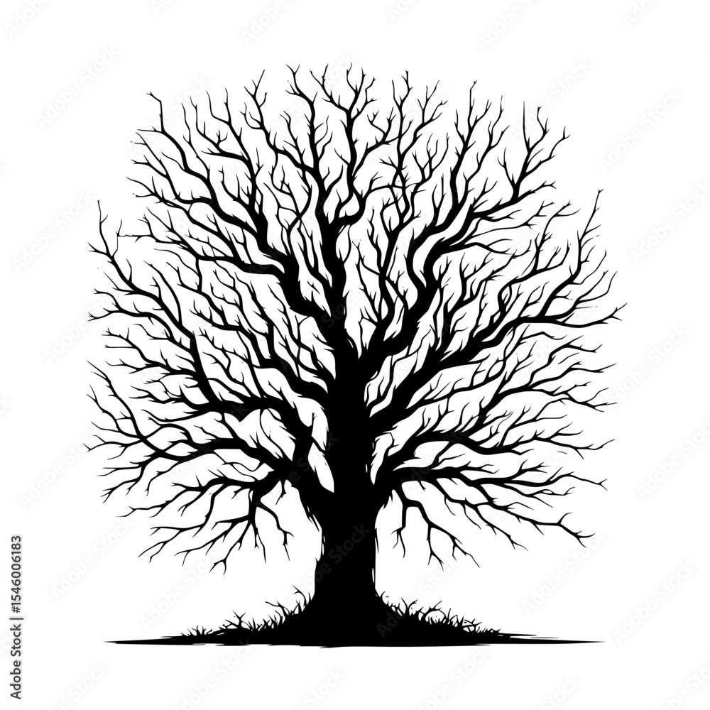Obraz premium Bare tree silhouette winter nature illustration