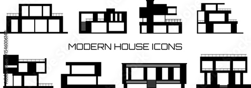 Set of vector icons vith villas, house, building. Real estate icons in modern style.