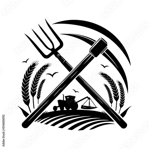 Agriculture farming tools wheat tractor icon