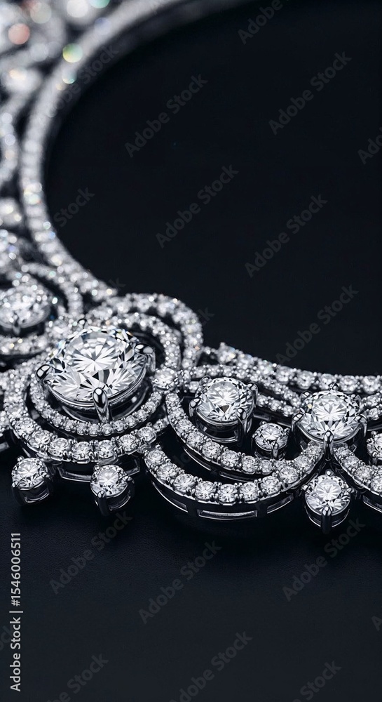 Obraz premium silver pendant with diamonds on a black background