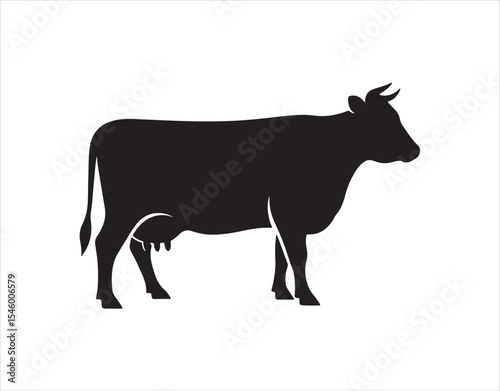 Minimalist Design Illustration, Cow Logo, Cattle Farm Vector, Simple Silhouette Template

