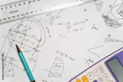 Education, maths homework, handwritten school geometry and trigonometry, Australia high school curriculum