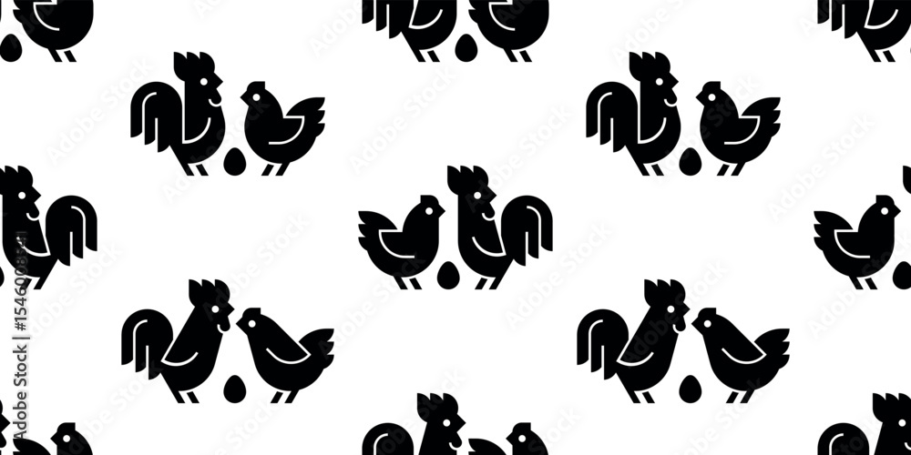 Obraz premium Seamless pattern with Farm animals logo Rooster and chicken. isolated on white background 