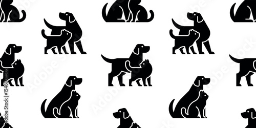 Seamless pattern with Dog and cat logo. isolated on white background
