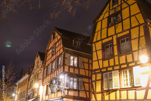 Eguisteim with typical houses at dusk