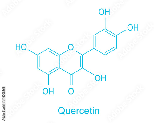 Quercetin chemical formula, molecular structure on white background