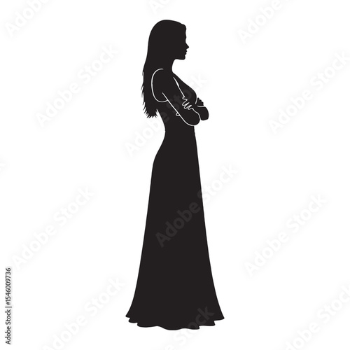 Composed lady crossed arms feeling settled and in control - lady crossed arms silhouette - lady crossed arms Vector - Silhouette of lady crossed arms
