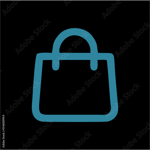 Minimalist Blue Shopping Bag Icon on Black Background – E-commerce and Retail Vector Symbol,A clean vector illustration of a blue shopping bag with rounded handles, centered on a deep black background