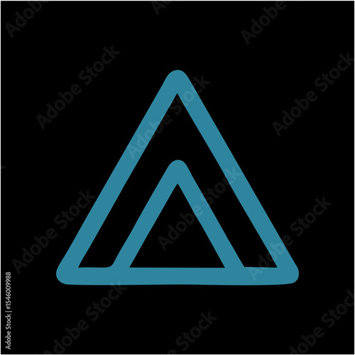 Minimalist Blue Double Triangle Icon on Black Background – Abstract Perspective and Strength Vector Symbol,A geometric vector illustration featuring a bold blue hollow triangle containing a smaller fi
