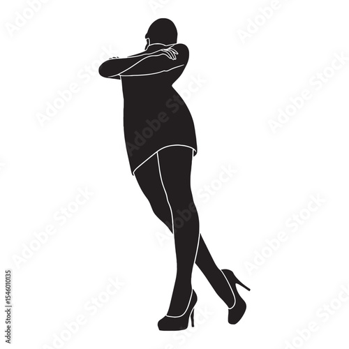 Assertive lady crossed arms displaying a firm and determined demeanor - lady crossed arms silhouette - lady crossed arms Vector - Silhouette of lady crossed arms
