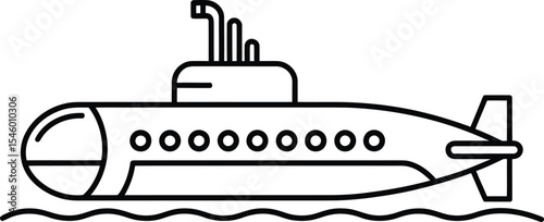 Vector Black and White Submarine, Underwater Vessel for Exploration.