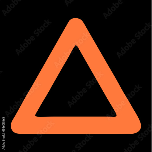 Minimalist Orange Rounded Triangle Outline on Black Background – Abstract Directional Vector Symbol,A bold and minimal vector illustration of a hollow orange triangle with rounded corners, centered on