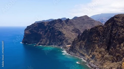 Panoramic coastal mountain view of the sea and sky