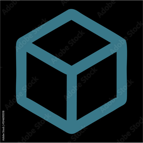 Minimalist Blue Isometric Cube Icon on Black Background – 3D Geometry Vector Symbol,A clean vector illustration featuring a blue outline of a cube rendered in isometric perspective, set against a soli
