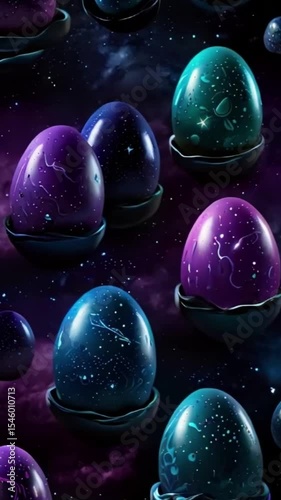 dark purple and blue Easter eggs pattern on a dark background