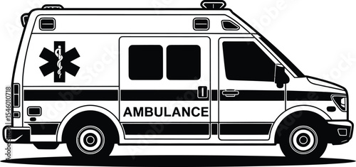 Vector Emergency Ambulance, Medical Vehicle for Patient Transport.
