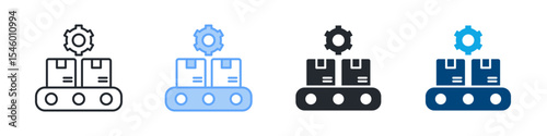 Manufacturing Icon Set Multiple Style. Design In Outline, Blue, Glyph, Dual Tone