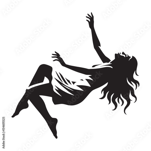 Sinking woman falling gradually lowering downwards - woman falling silhouette - woman falling Vector - Silhouette of woman falling
