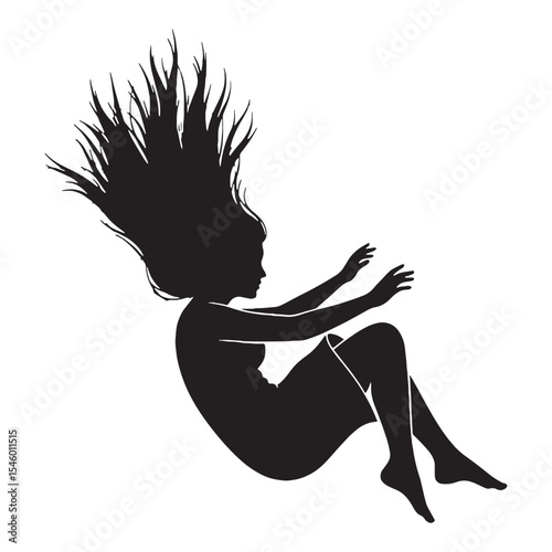 Descending woman falling in a rapid and uncontrolled motion - woman falling silhouette - woman falling Vector - Silhouette of woman falling
