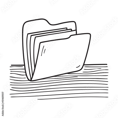 An unfastened folder lying on a messy table