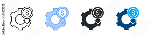 Cost Management Icon Set Multiple Style. Design In Outline, Blue, Glyph, Dual Tone