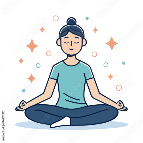 Inner Peace: a cartoon illustration of a person meditating, finding balance and serenity in the everyday hustle, embodying the tranquility.