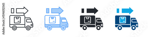 Shipping Icon Set Multiple Style. Design In Outline, Blue, Glyph, Dual Tone