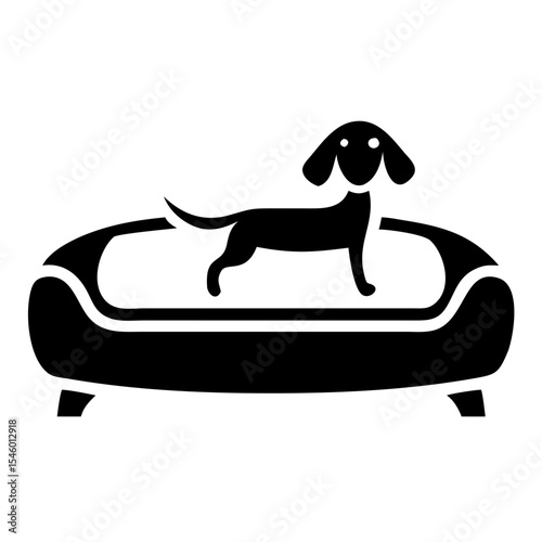 Dachshund standing on its dog bed. Comfortable dog bed for small dog breeds. Dog bed design for pet shop catalogs and websites. This dog bed is perfect for your canine companion.