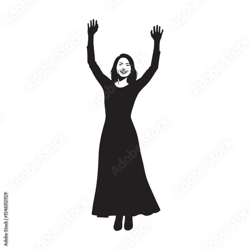 Open woman hands raised in a welcoming and inviting gesture - woman hands raised silhouette - woman hands raised Vector - Silhouette of woman hands raised
