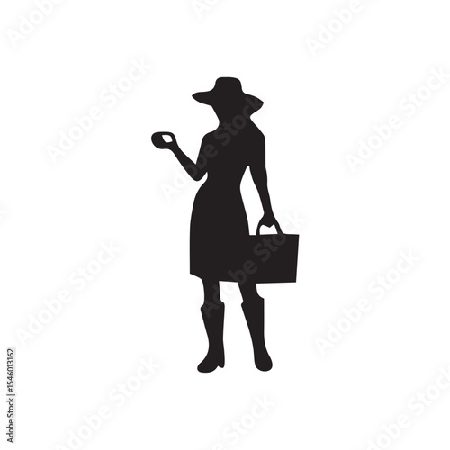 silhouette of a woman with a bag in his hand